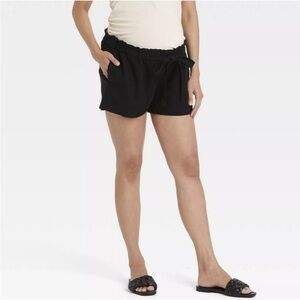 Isabel Maternity Tie Front Pull On Linen Blend Black Shorts size Large NEW